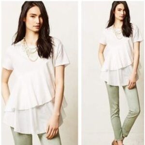 Anthropologie White Flounce Blouse
